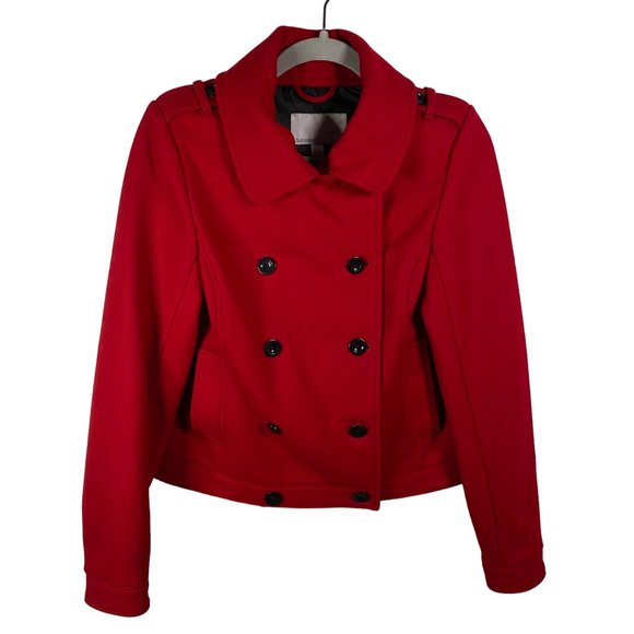Old Navy Women's Size Small Red‎ Button Up Wool Long Sleeve Pea Coat Jacket - Picture 1 of 15